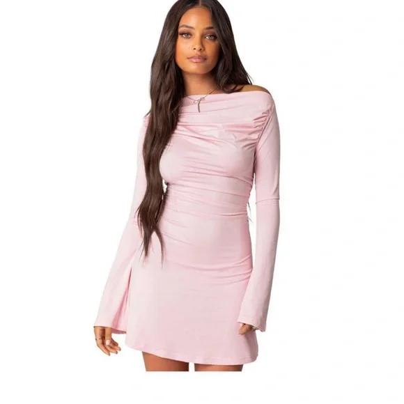 edikted pink dress Cowl Neck Backless Knit Mini Dress edikted